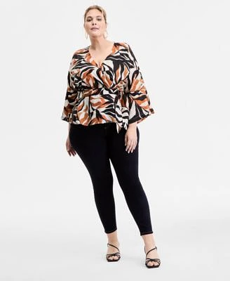 I.N.C. International Concepts Plus Sized Printed Kimono Wrap Top Skinny Leg Denim Jeans Exclusively At Macys