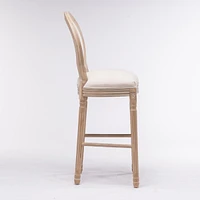 French Country Wooden Barstools With Upholstered Seating, And, Set Of 2