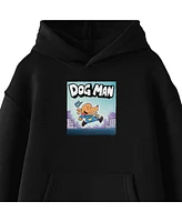 Dog Man Running Across Cityscape Youth Black Long Sleeve Hooded Sweatshirt-Medium