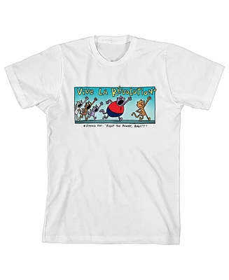 Dog Man Boys "Vive La Revolution" Cats on Strike Youth White Short Sleeve Tee-Small