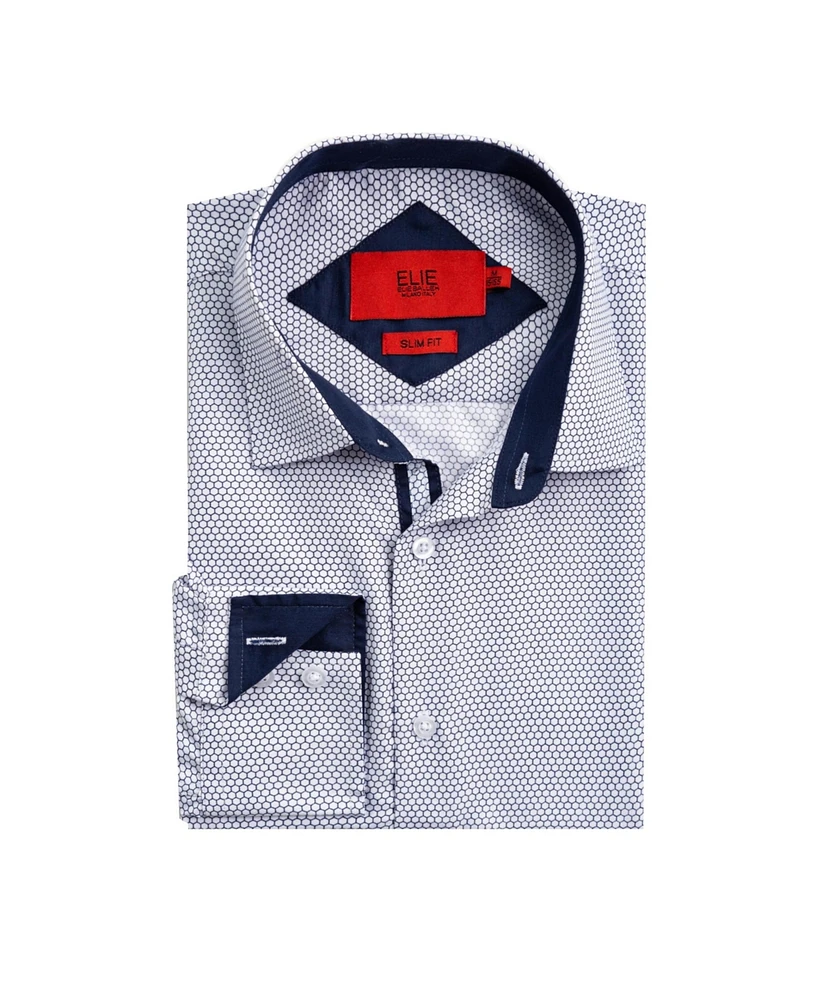 Elie Balleh Big Boys White Slim Fit Honeycomb Button-Down Shirt