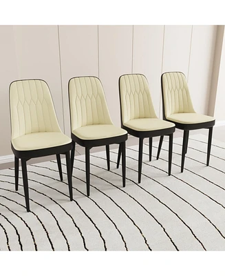 Modern Dining Chair with Pu Leather and Black Legs, Set of 4 (Beige and Black)