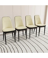 Modern Dining Chair with Pu Leather and Black Legs, Set of 4 (Beige and Black)
