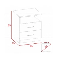 Nightstand with Open Compartment and Two Drawers for Bedroom Storage and Bedside Use