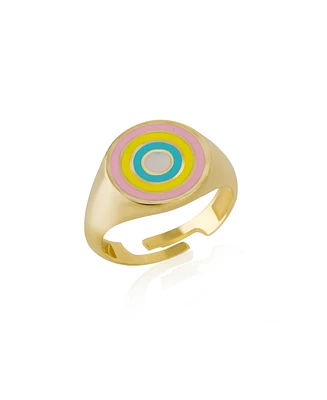 Spero London Enamel Round Sterling Silver Signet Ring