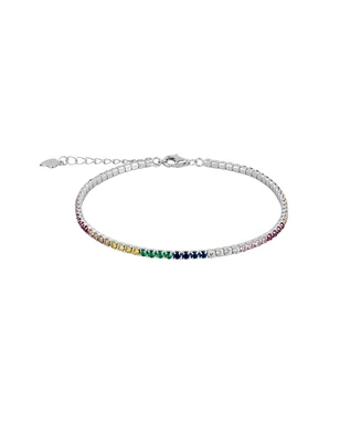 Spero London Rainbow Colourful Sterling Silver Tennis Bracelet