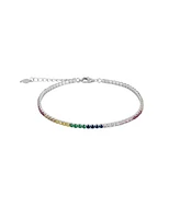 Spero London Rainbow Colourful Sterling Silver Tennis Bracelet