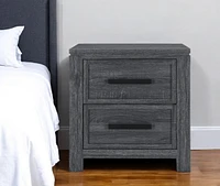 25" Distressed Dark Grey Two Drawer Wood Nightstand