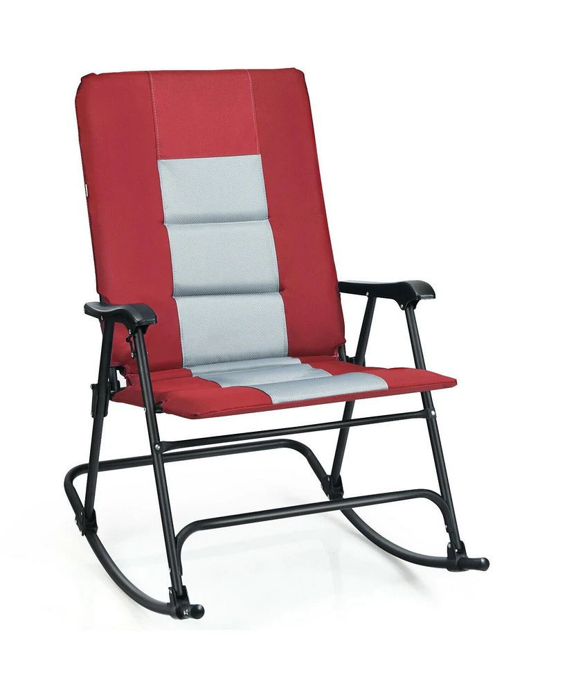 Foldable Rocking Padded Portable Camping Chair with Backrest and Armrest
