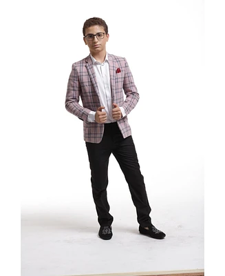 Elie Balleh Boys Pink Slim Fit Plaid Jacket