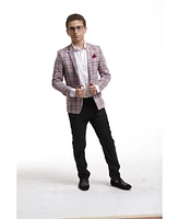 Elie Balleh Boys Pink Slim Fit Plaid Jacket