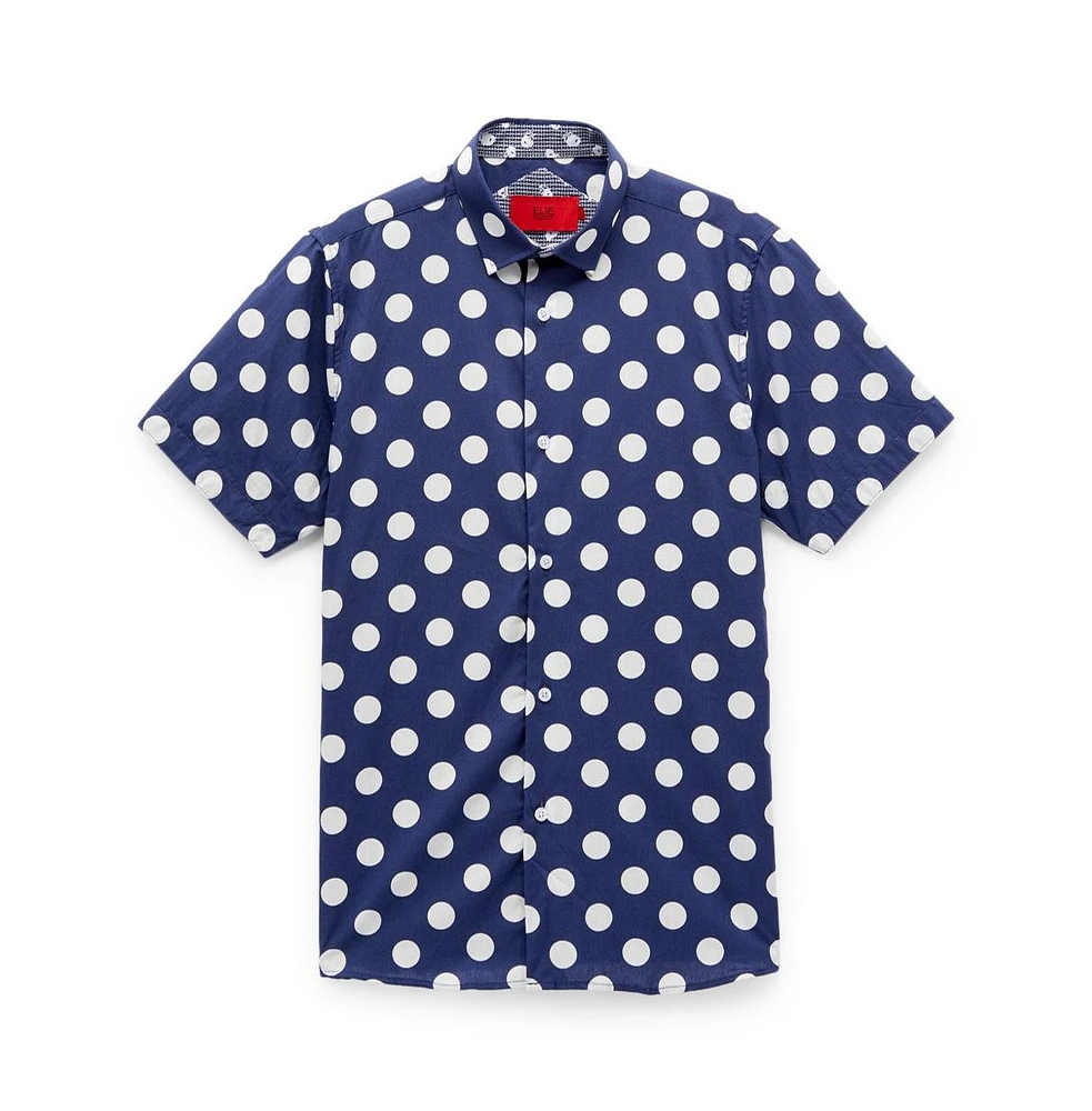 Elie Balleh Boys Navy Short Sleeve Polka Dot Slim Fit Shirt