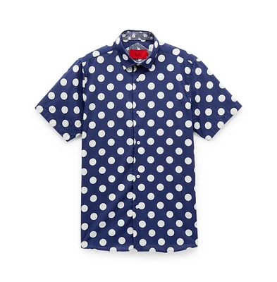Elie Balleh Boys Navy Short Sleeve Polka Dot Slim Fit Shirt