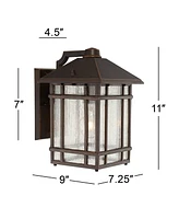Jardin du Jour Sierra Craftsman Rustic Farmhouse Outdoor Wall Light Fixtures Set of 2 Rubbed Bronze 11" Seedy Glass for Exterior Barn Deck House