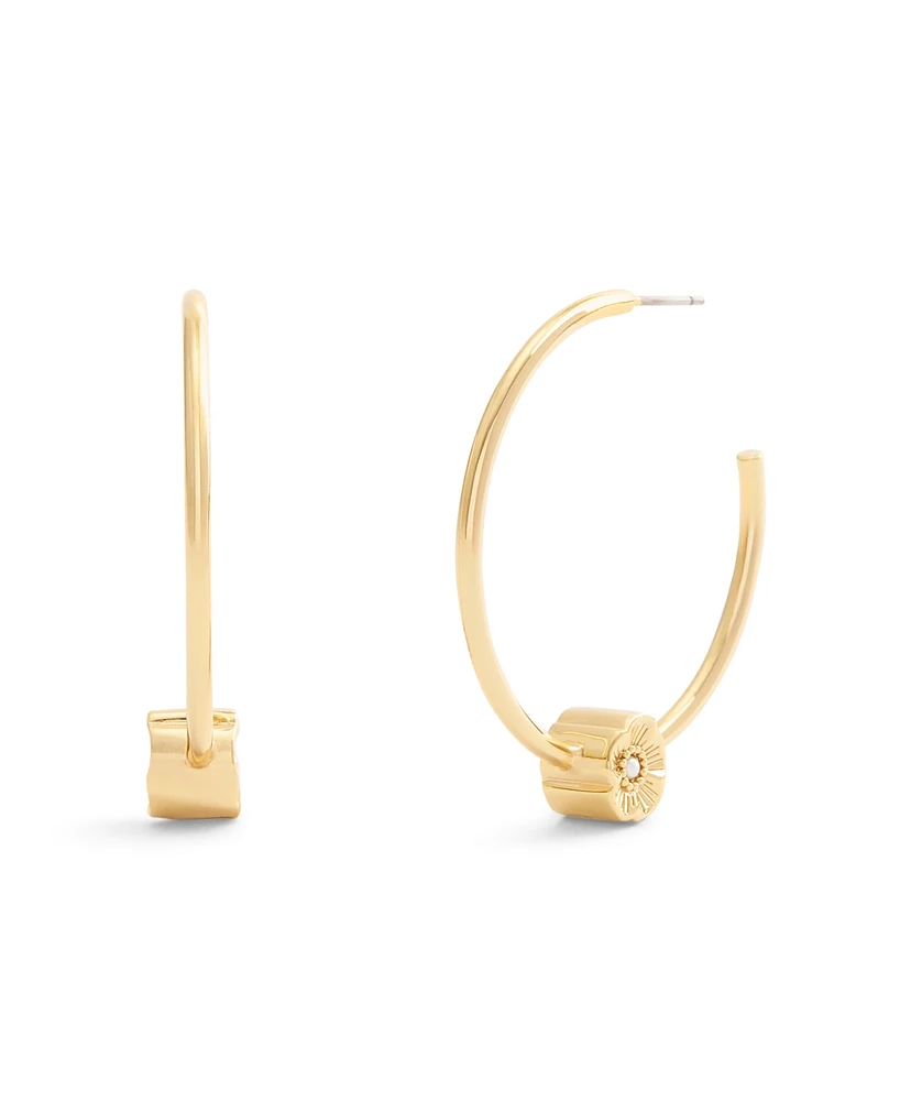 Coach Faux Stone Signature Tea Rose Medium Hoop Earrings