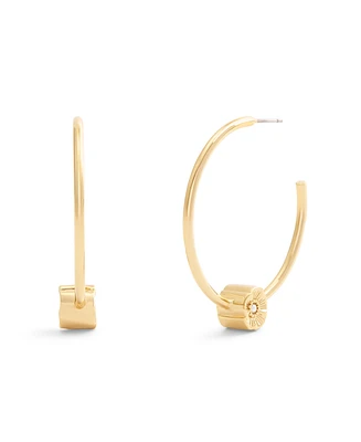 Coach Faux Stone Signature Tea Rose Medium Hoop Earrings