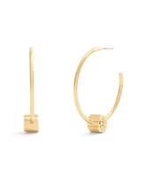 Coach Faux Stone Signature Tea Rose Medium Hoop Earrings