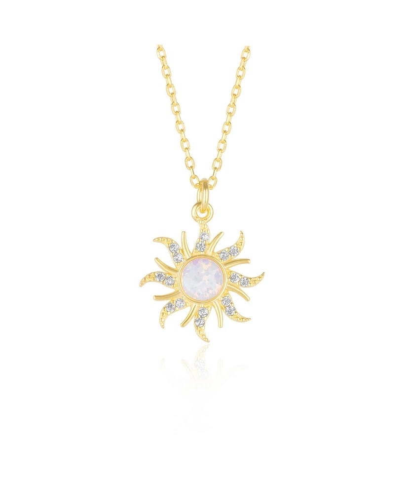Spero London White Opal Sun & Sunburst Necklace Sterling Silver