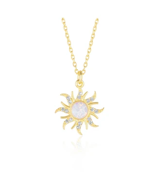 Spero London White Opal Sun & Sunburst Necklace Sterling Silver