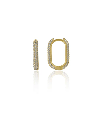 Spero London Pave Rectangular Sterling Silver Oval Hoop Earring