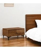 Two Drawer Mid Century Nightstand for Modern Bedroom or Living Room