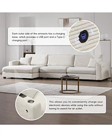 Oversized Corduroy Sectional Sofa with Usb Charging & Cup Holders