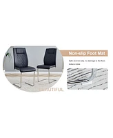 Modern Glass Dining Set: Marble Table & 6 Black Pu Chairs