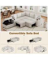 84.7" Convertible Sectional Sofa Bed with Ottoman