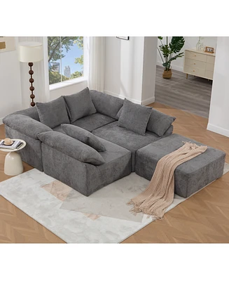 142" L-Shaped Chenille Sectional Sofa Sleeper with Ottoman, Gray