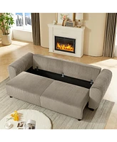 Corduroy Sleeper Sofa Couch with Storage - Light Brown