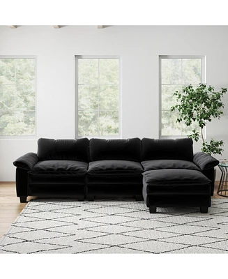 Living Room Furniture Luxury Sectional Sofa Couch with Ottoman Soft Velvet Upholstered Sofa Black