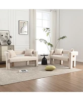 Comfy Chenille Loveseat Sofa for Small Spaces (Beige)