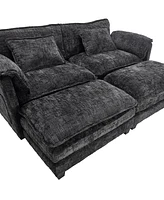 Plush Chenille Sofa with Detachable Armrests, Footstools and Side Pockets