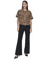 Dkny Petite Printed Short-Sleeve Button-Front Shirt