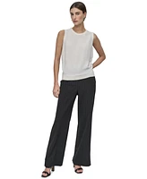 Dkny Petite Mixed-Media Sleeveless Crewneck Top