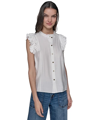 Karl Lagerfeld Paris Women's Ruffled-Sleeve Button-Front Blouse