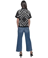 Karl Lagerfeld Paris Women's Geo-Print Button-Down Short-Sleeve Top