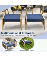 7 Piece Conversation Set Rattan Woven Chair Set with 2 Coffee Tables & 2 Ottomans