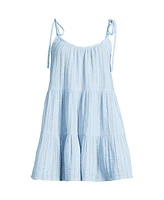 Lands' End Women's Long Cotton Gauze Metallic Tiered Mini Cover-up Dress