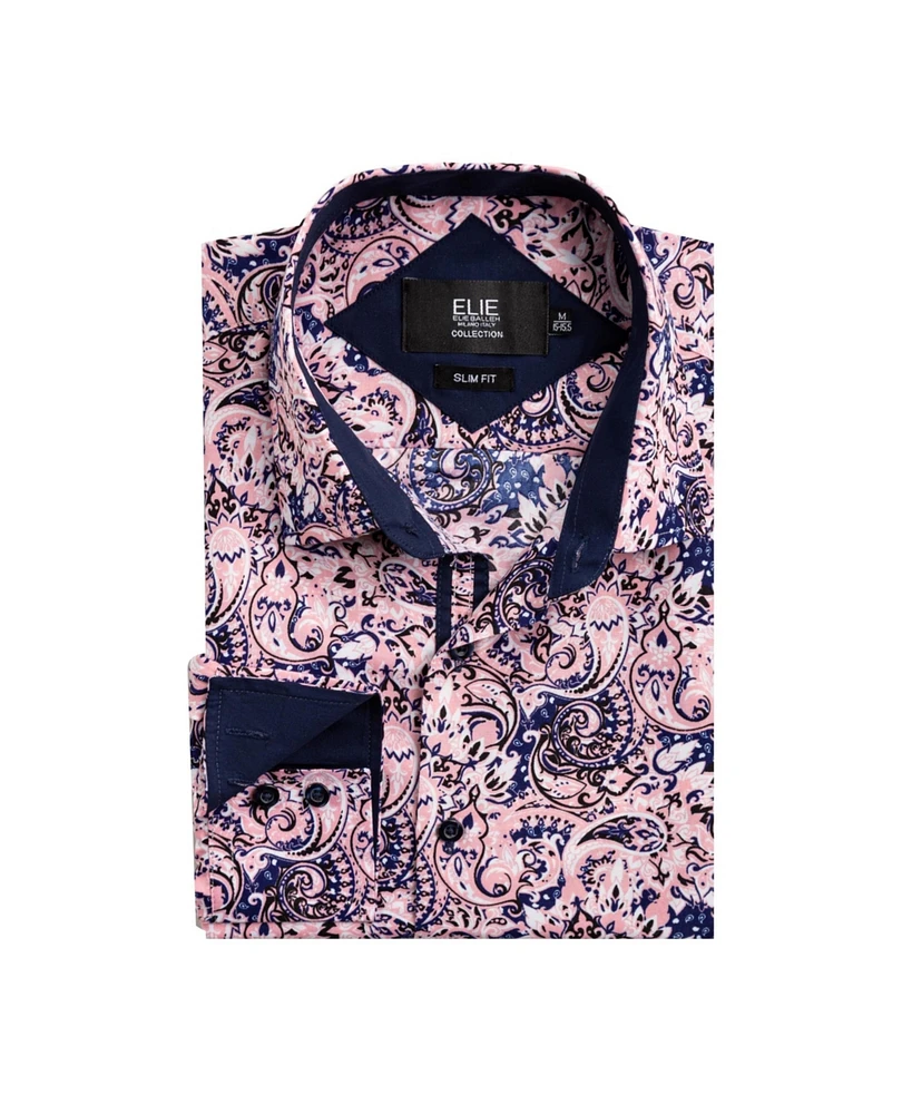 Elie Balleh Big Boys Pink Slim Fit Printed Shirt for