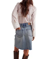 Free People Women's Suzy Raw-Edge-Hem Denim Skirt