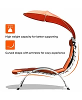 Gymax Patio Lounge Chair Chaise Outdoor w/ Steel Frame Cushion Canopy