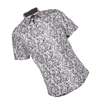 Elie Balleh Big Boys Black Paisley Slim Fit Short Sleeve Shirt