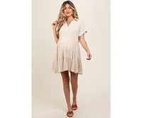 Pinkblush Maternity Cream Tiered Linen Dress