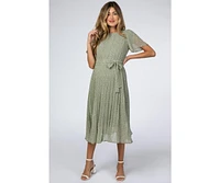 Pinkblush Maternity Light Olive Leaf Print Pleated Midi Dress