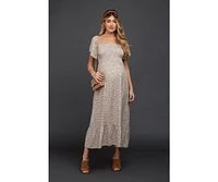 Pinkblush Maternity Ivory Floral Smocked Maxi Dress