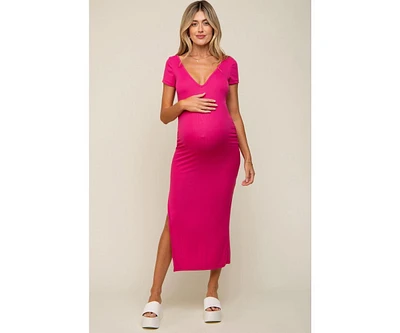 Pinkblush Maternity Fuchsia Basic Ribbed Side Slit Midi Dress