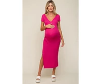 Pinkblush Maternity Fuchsia Basic Ribbed Side Slit Midi Dress