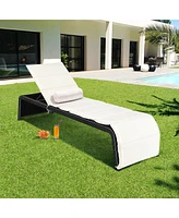 Gymax Adjustable Rattan Recliner Chaise Lounge Chair w/ Cushion Outdoor Patio