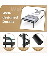 Gymax Twin Bed Frame Metal Platform Bed Base w/ Headboard & Footboard Under Bed Storage